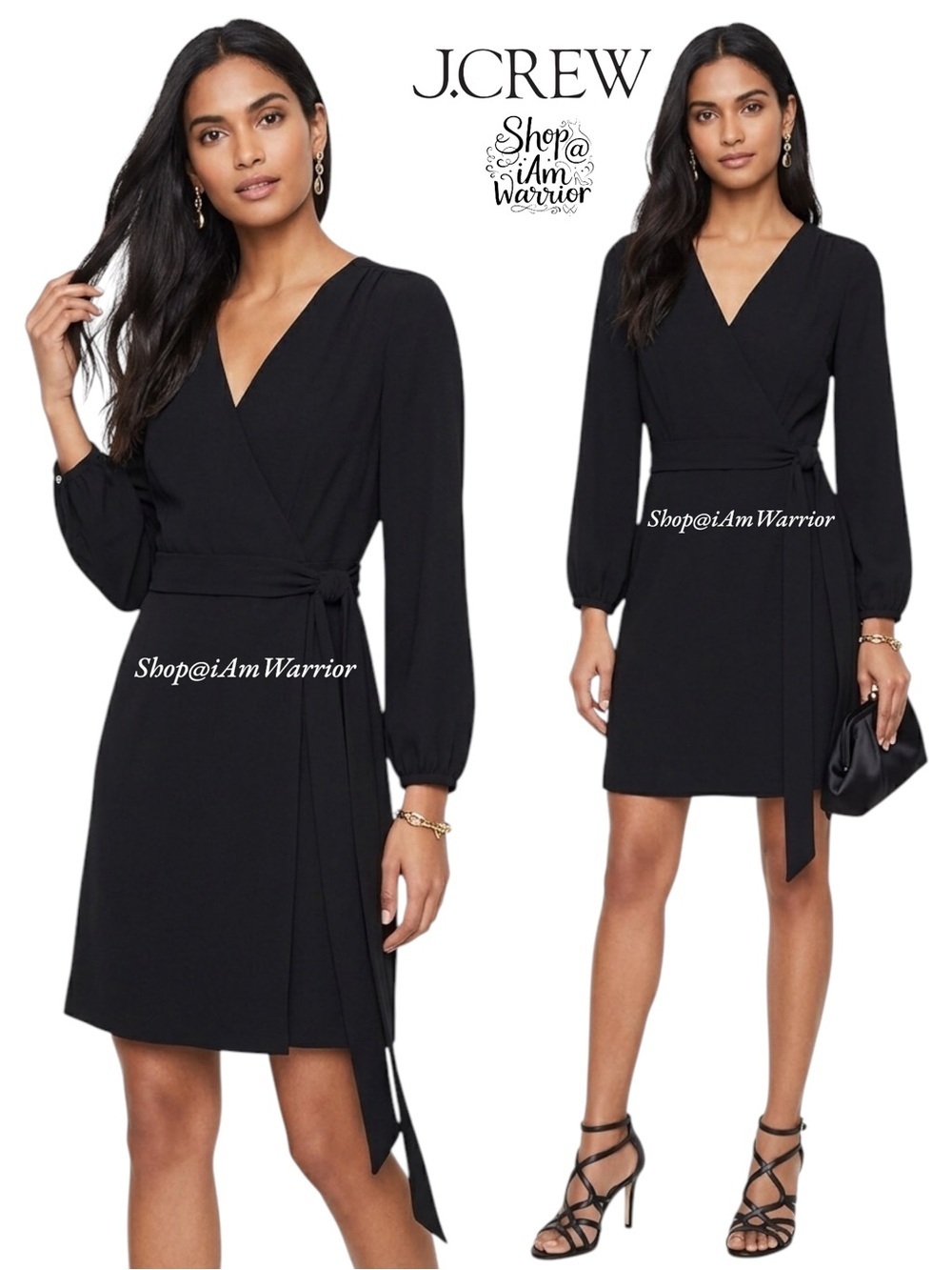 J.Crew Black Crêpe Wrap Tie Waist Midi Dress *shop@iamwarrior